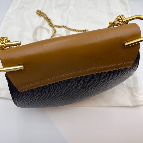 Chloe drew chain leather shoulder crossbody bag navy blue and camel women - Picture 7 of 15